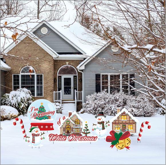 White Christmas Song Themed Yard Card Decoration 8 pc set