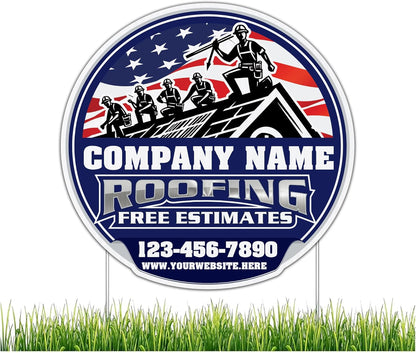 10 - Pack Custom Roofing Company Yard Signs 18.5x19 Inches, Two - Sided Print | 20 24 - Inch Stakes Included