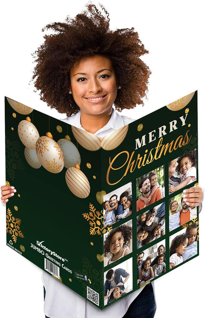 3' Custom Merry Christmas 9 Photo Greeting Card