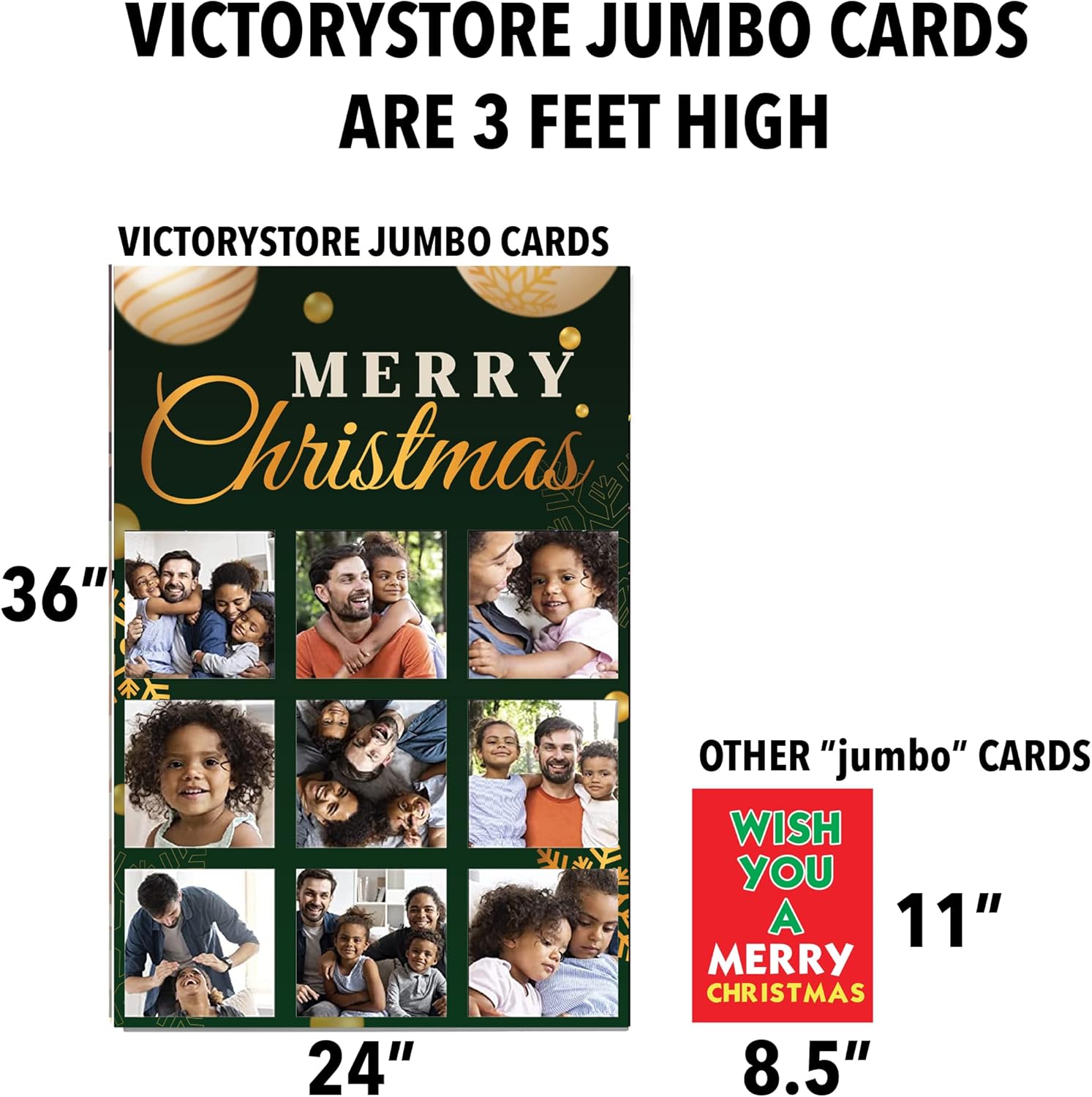 3' Custom Merry Christmas 9 Photo Greeting Card