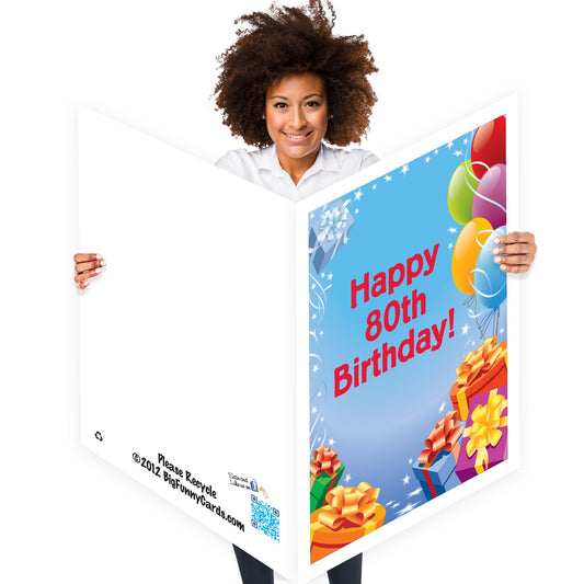 3' Giant 80th Birthday Presents and Balloons Greeting Card