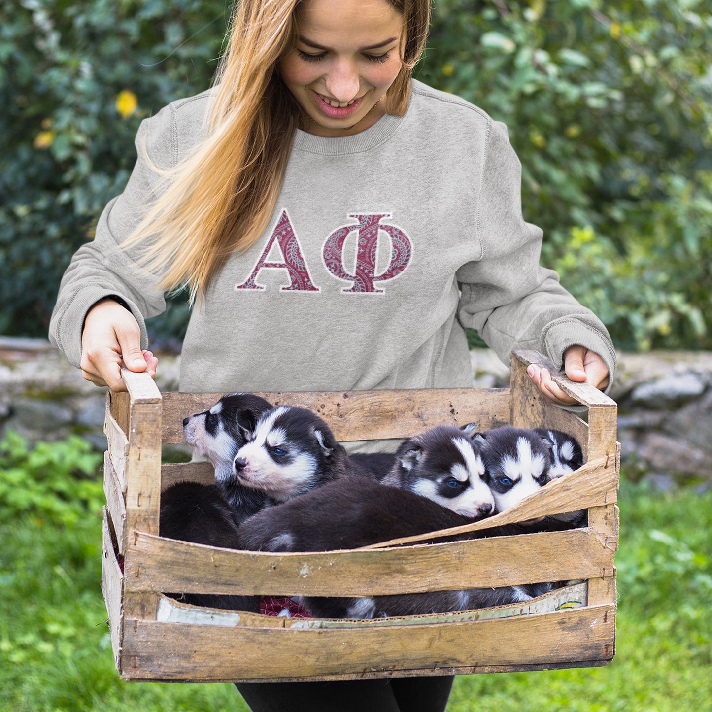 Alpha Phi Greek Letter Sport Gray Crewneck Sweatshirt