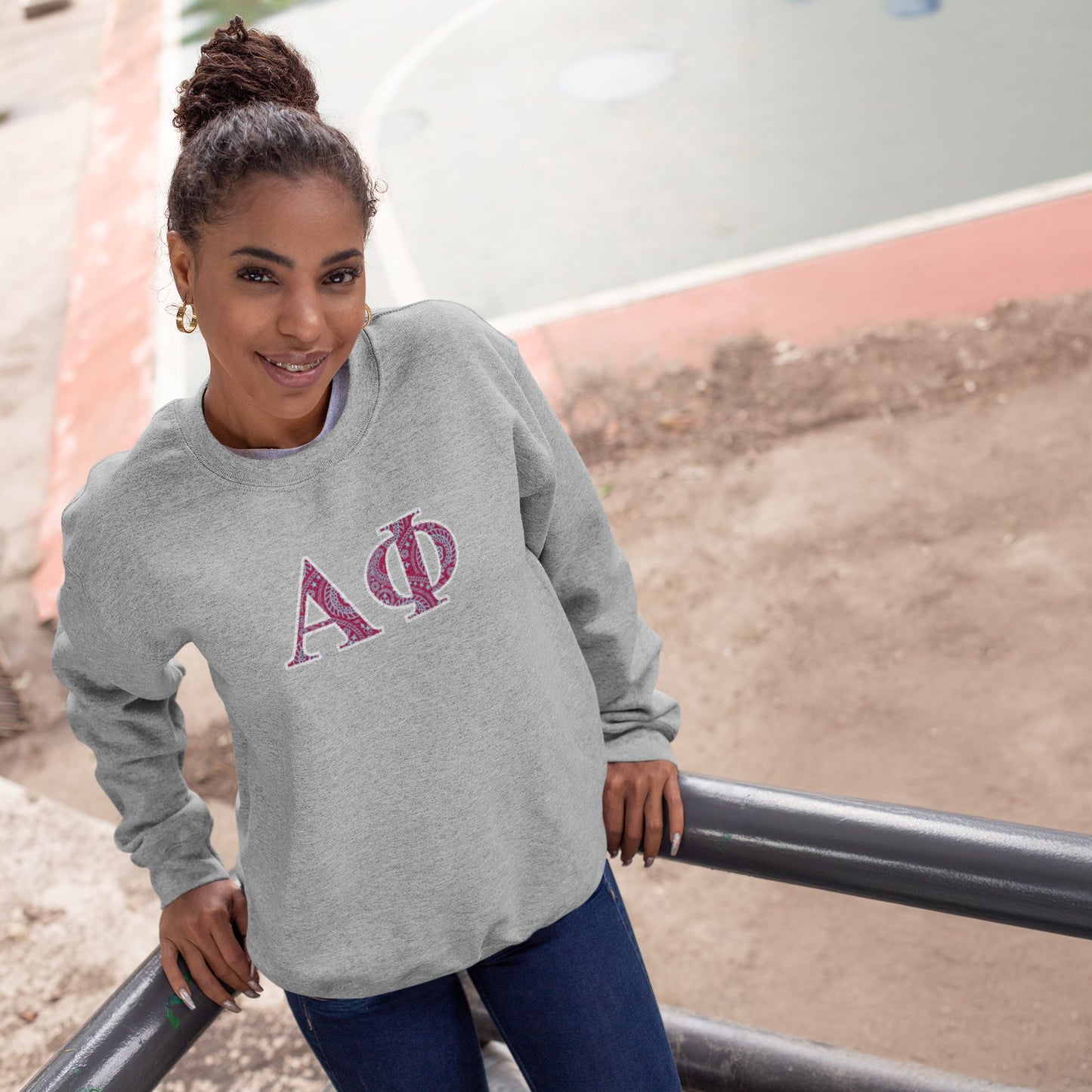 Alpha Phi Greek Letter Sport Gray Crewneck Sweatshirt