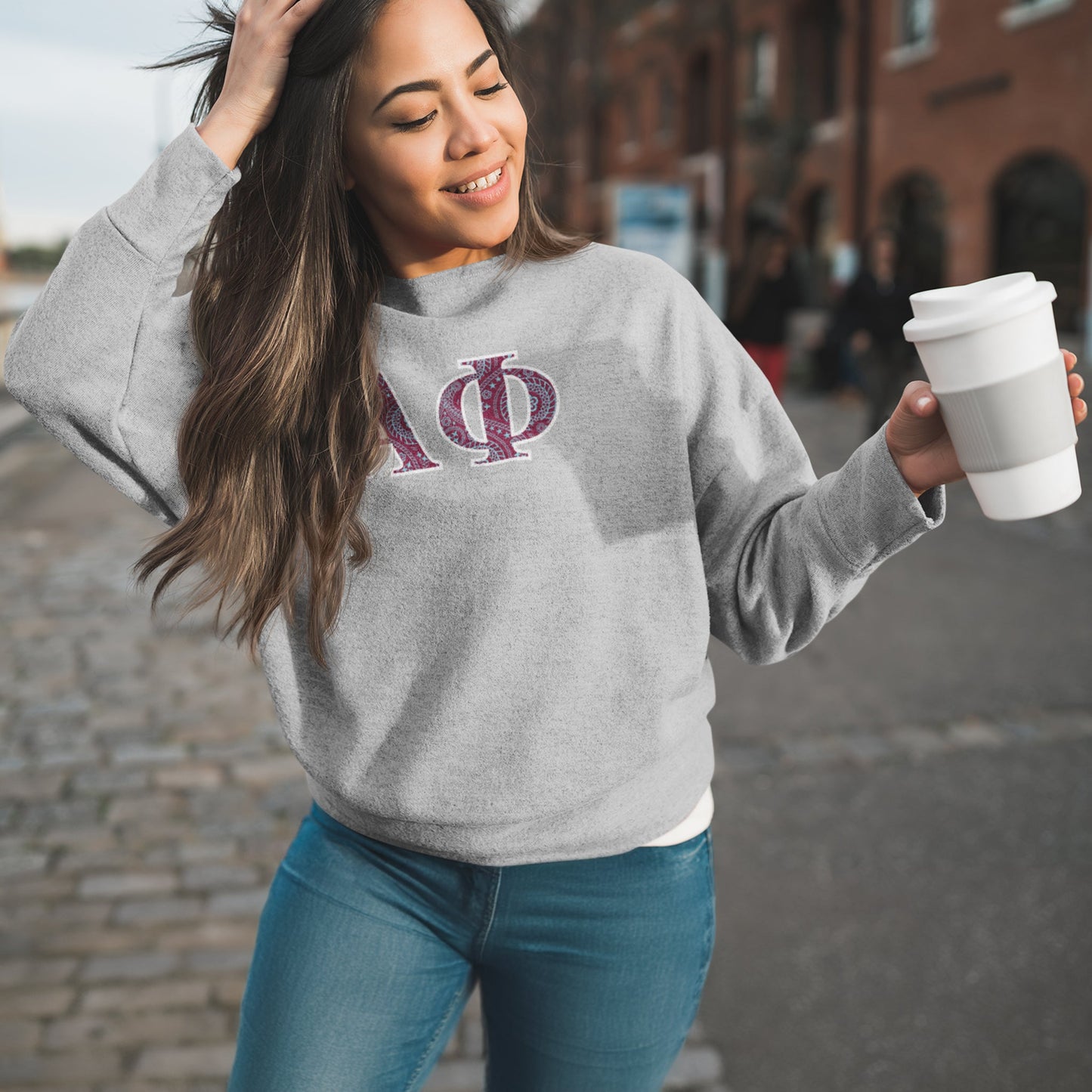 Alpha Phi Greek Letter Sport Gray Crewneck Sweatshirt