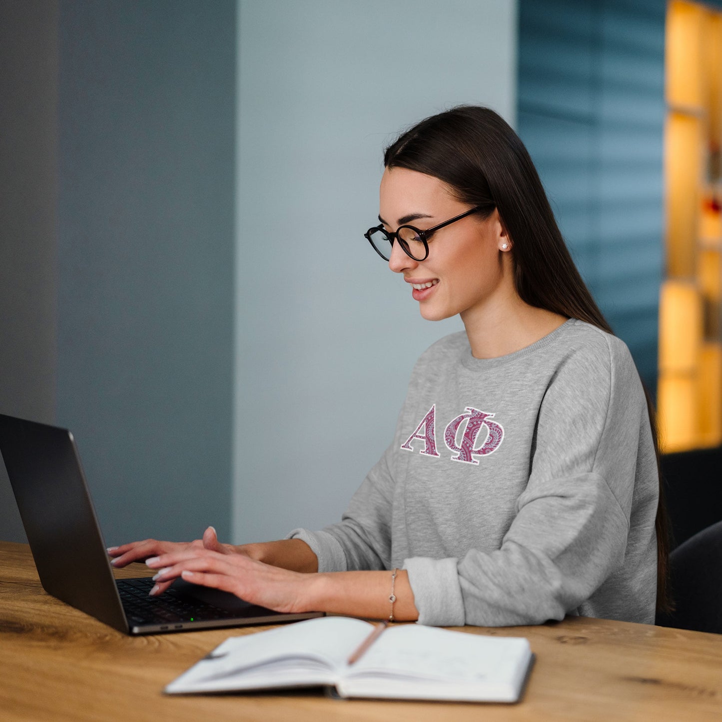 Alpha Phi Greek Letter Sport Gray Crewneck Sweatshirt