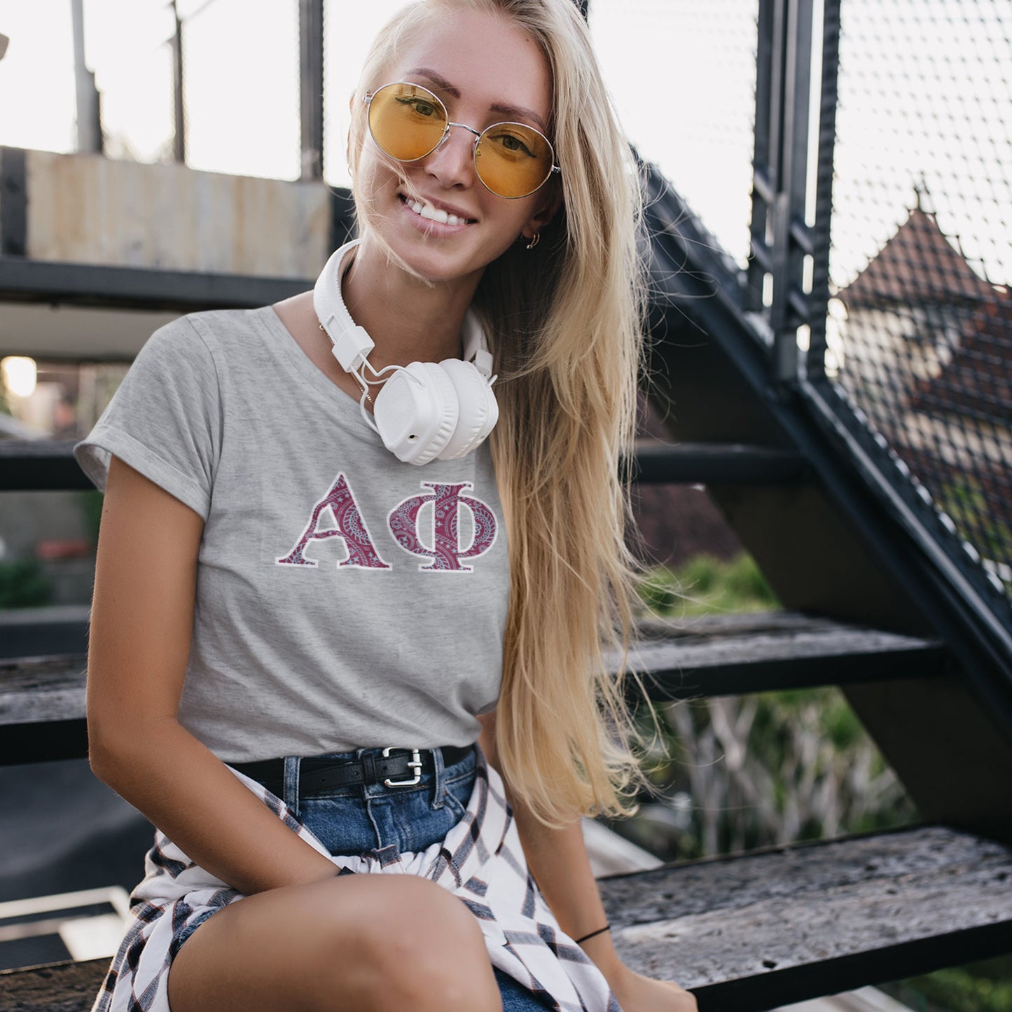 Alpha Phi Paisley Greek Letters T - Shirt