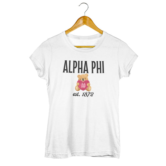 Alpha Phi Teddy Bear T - shirt, White