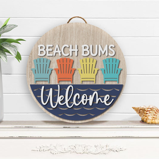 Beach Bums Front Door Décor – Round Coastal Welcome Sign for Beach Lovers