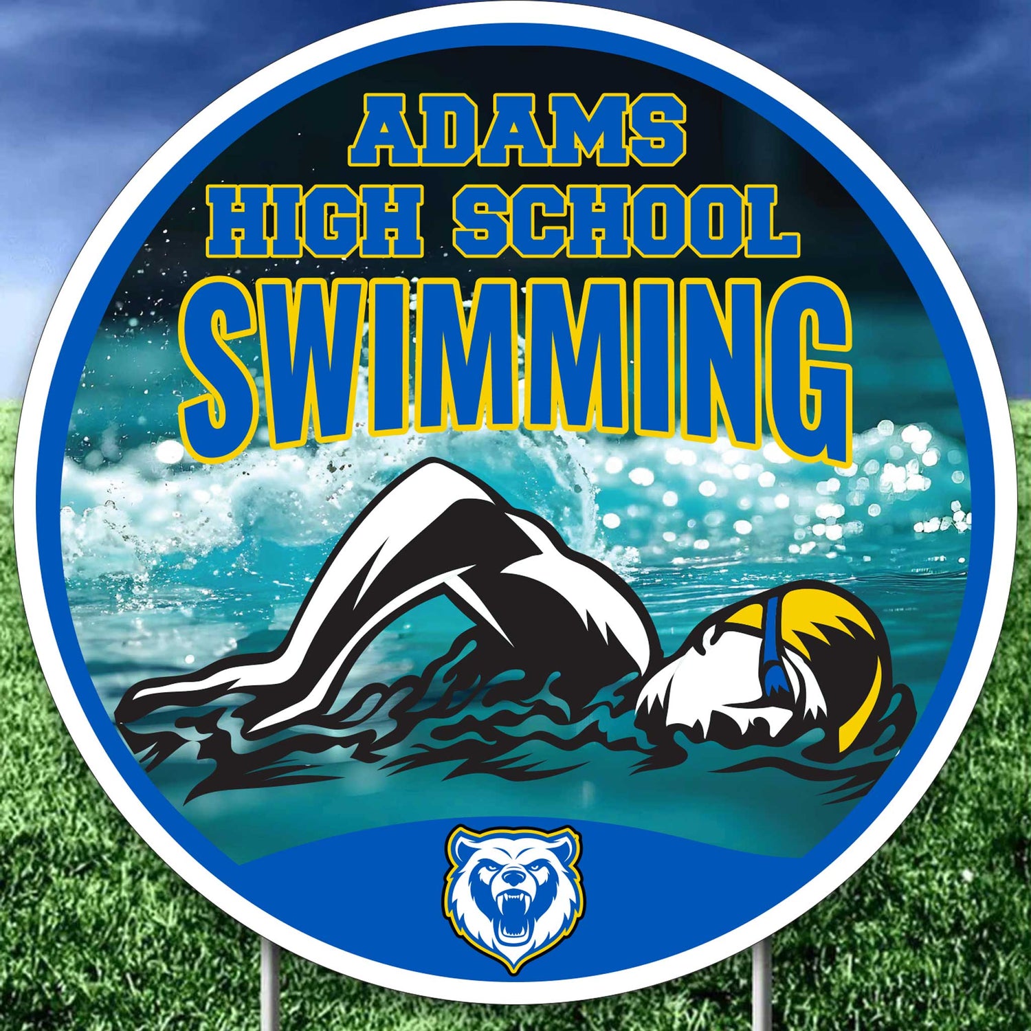 Custom 22" Swim Team Round Yard Signs