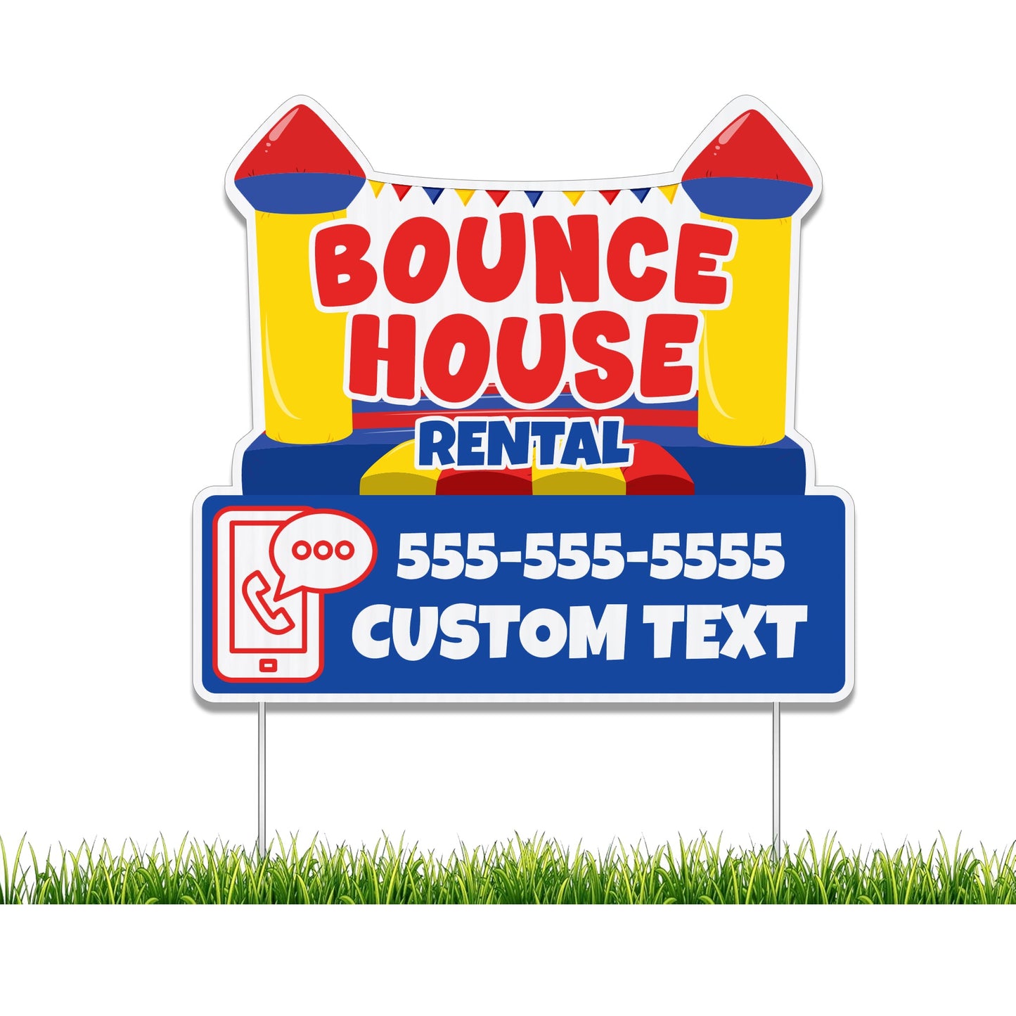 Custom Bounce House Rentals Yard Signs | 10 - Pack | 20 EZ Stakes Included