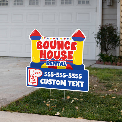 Custom Bounce House Rentals Yard Signs | 10 - Pack | 20 EZ Stakes Included