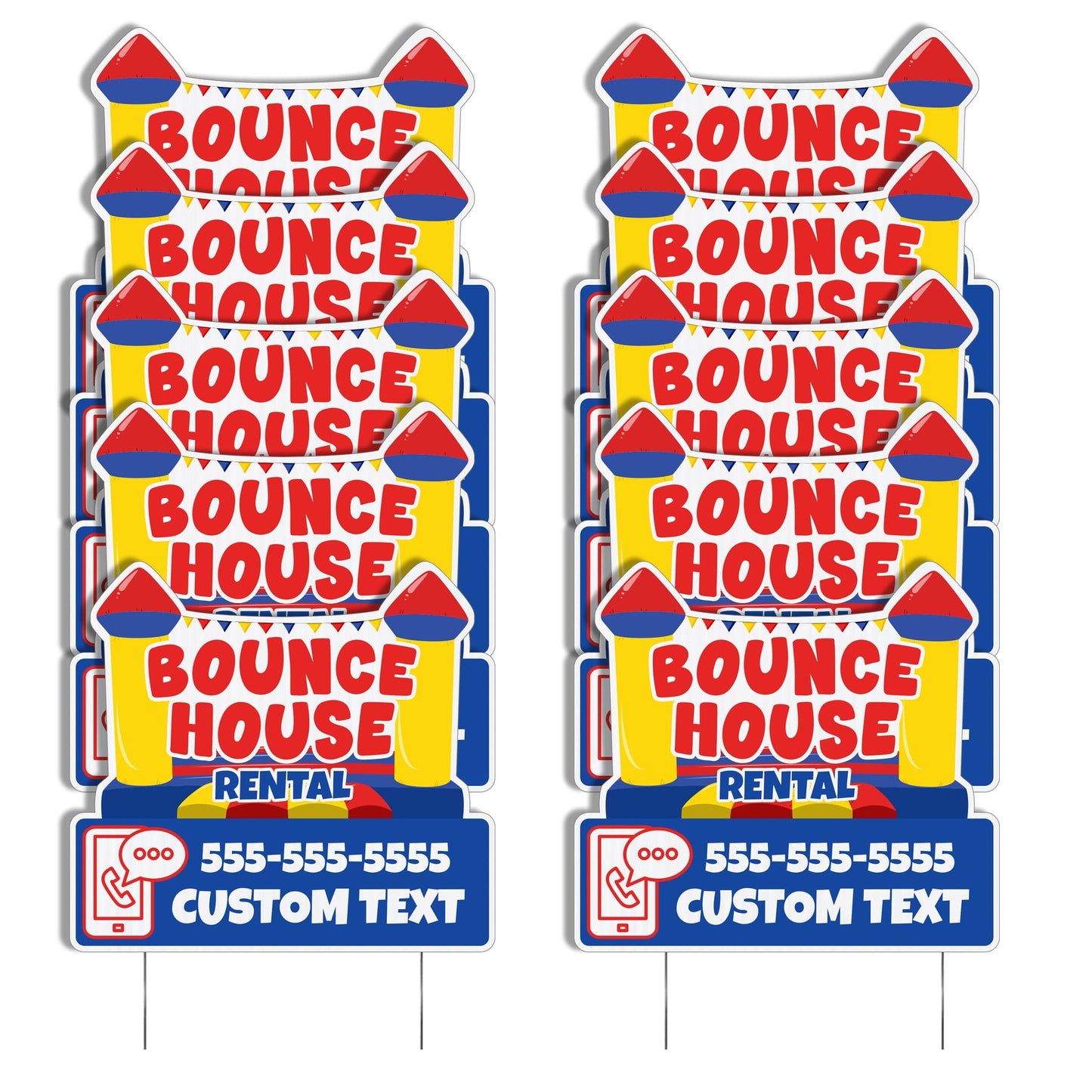 Custom Bounce House Rentals Yard Signs | 10 - Pack | 20 EZ Stakes Included