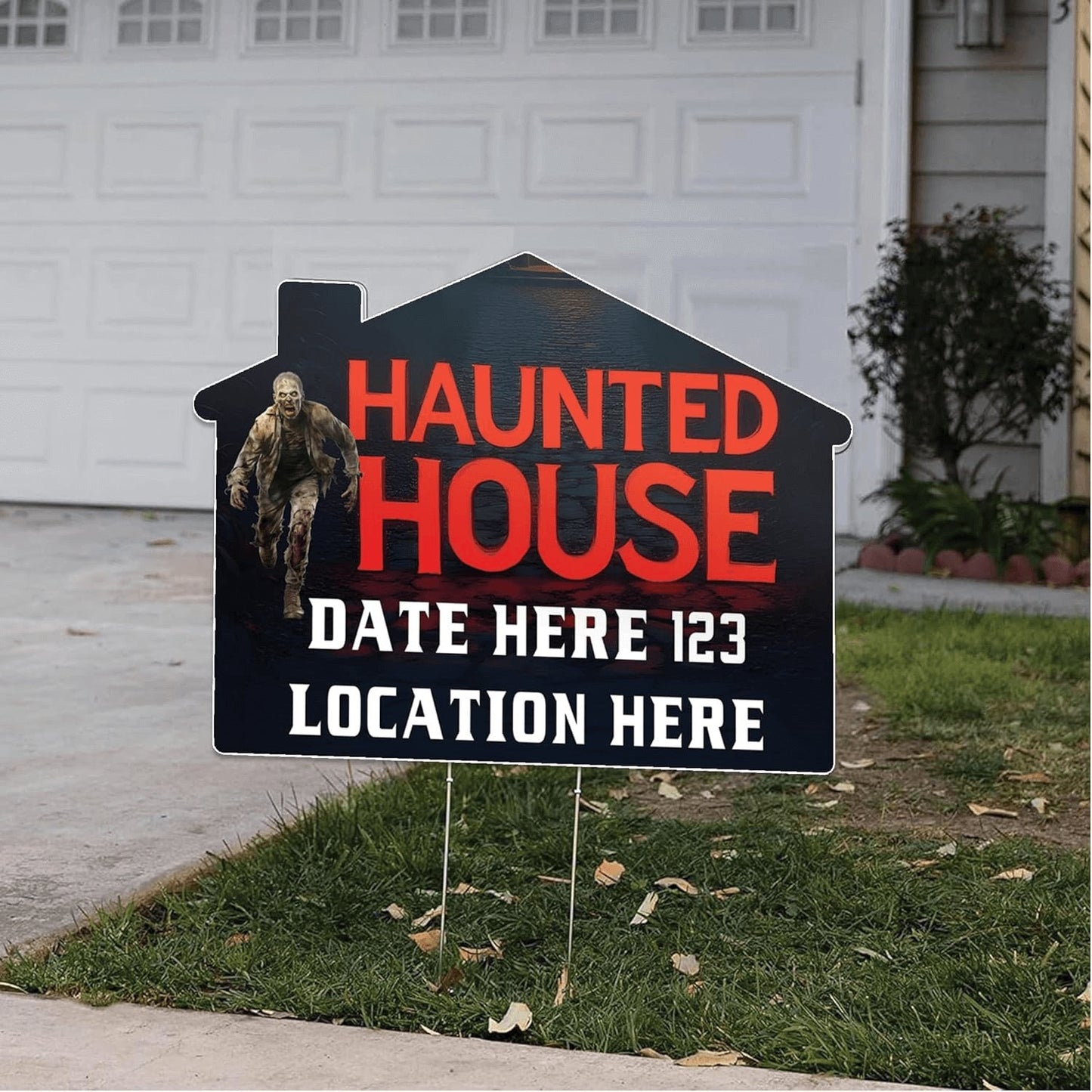 Custom Huanted House Yard Signs | 10 - Pack | 20 EZ Stakes Included