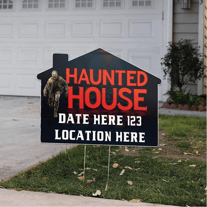 Custom Huanted House Yard Signs | 10 - Pack | 20 EZ Stakes Included