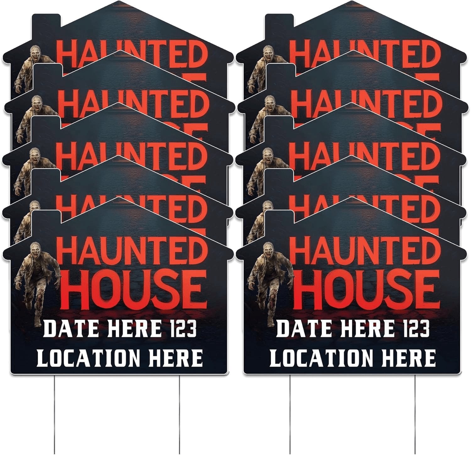 Custom Huanted House Yard Signs | 10 - Pack | 20 EZ Stakes Included