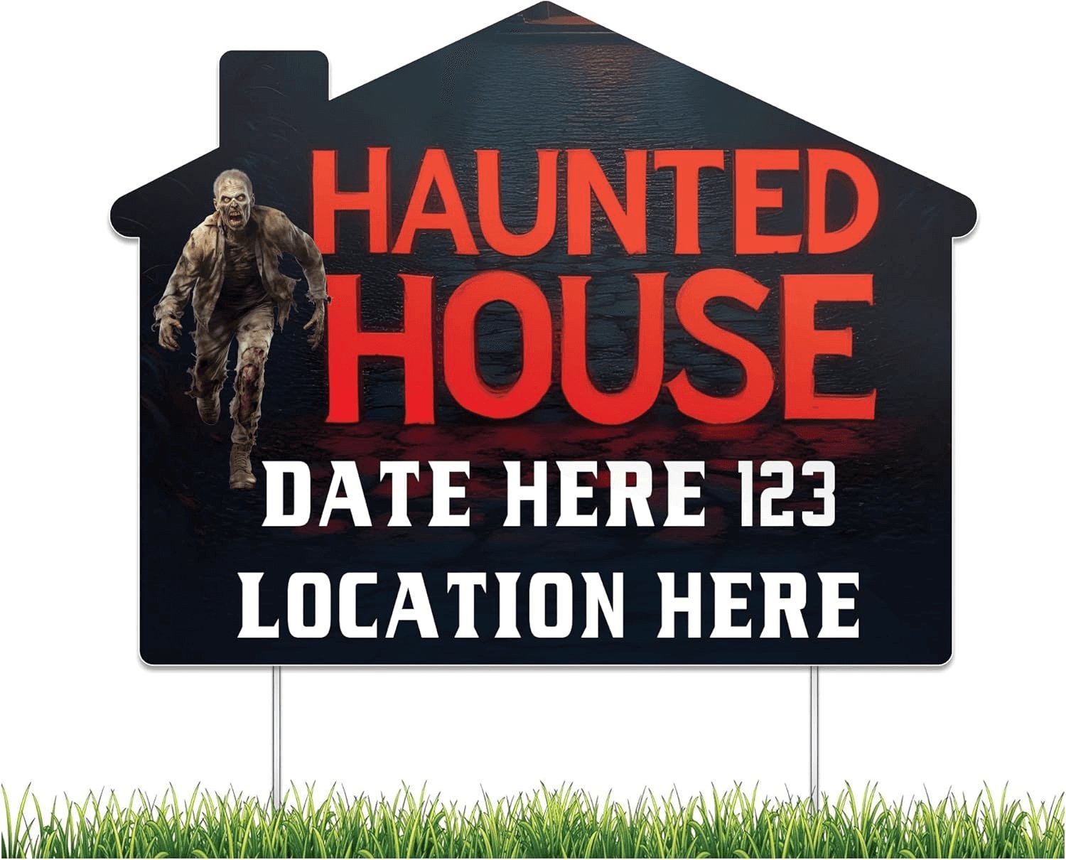 Custom Huanted House Yard Signs | 10 - Pack | 20 EZ Stakes Included