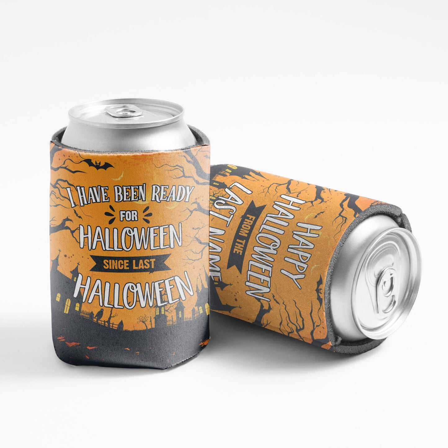 Custom Last Name Halloween Can Coolers - Set of 6