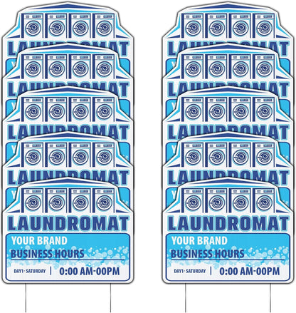 Custom Laundromat Yard Signs | 10 - Pack | 20 EZ Stakes Included | 21x17 Inches