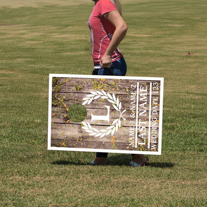 Custom Laurel and Initial Wedding Cornhole Bag Toss Game