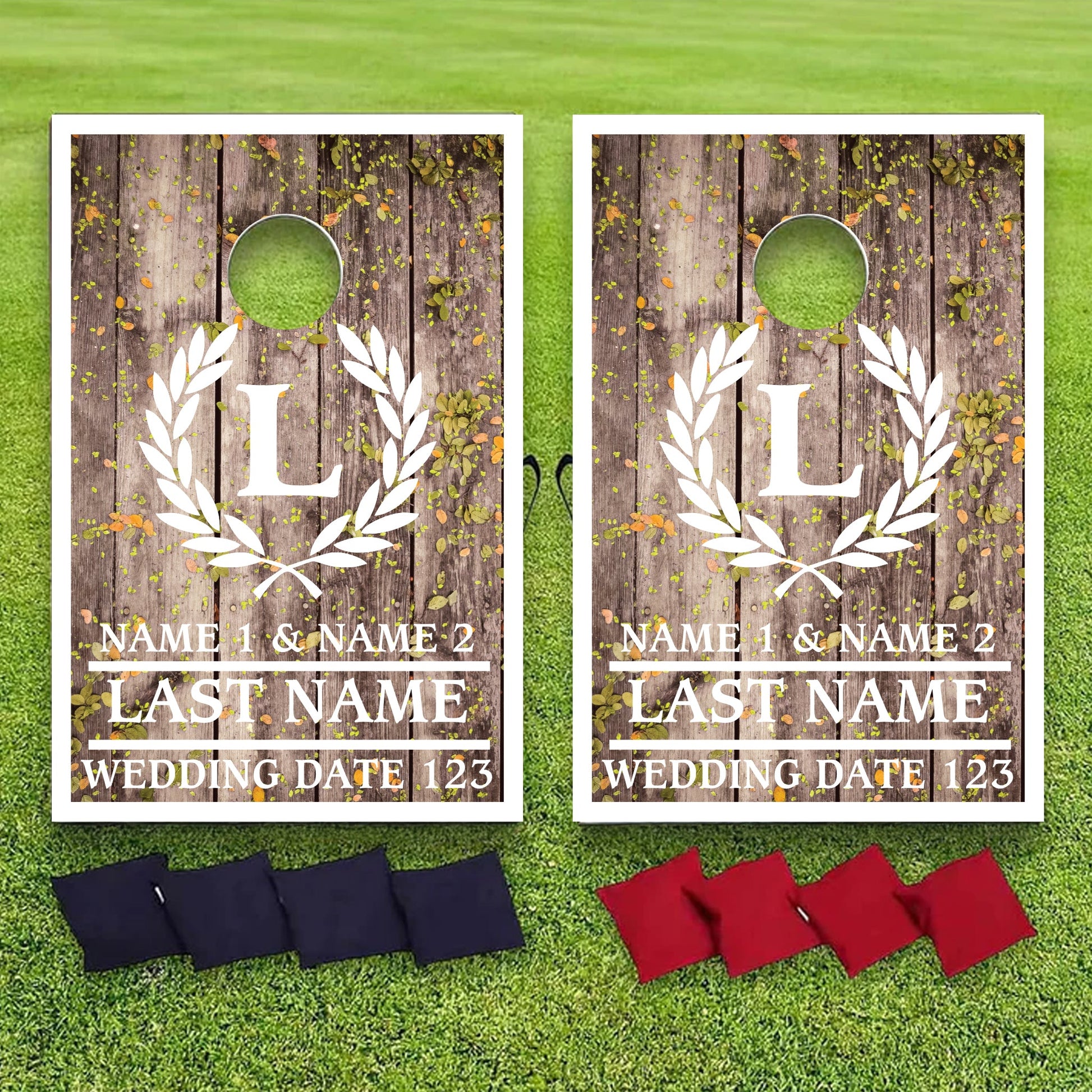 Custom Laurel and Initial Wedding Cornhole Bag Toss Game