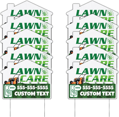 Custom Lawn Care Yard Signs | 10 - Pack | 20 EZ Stakes Included