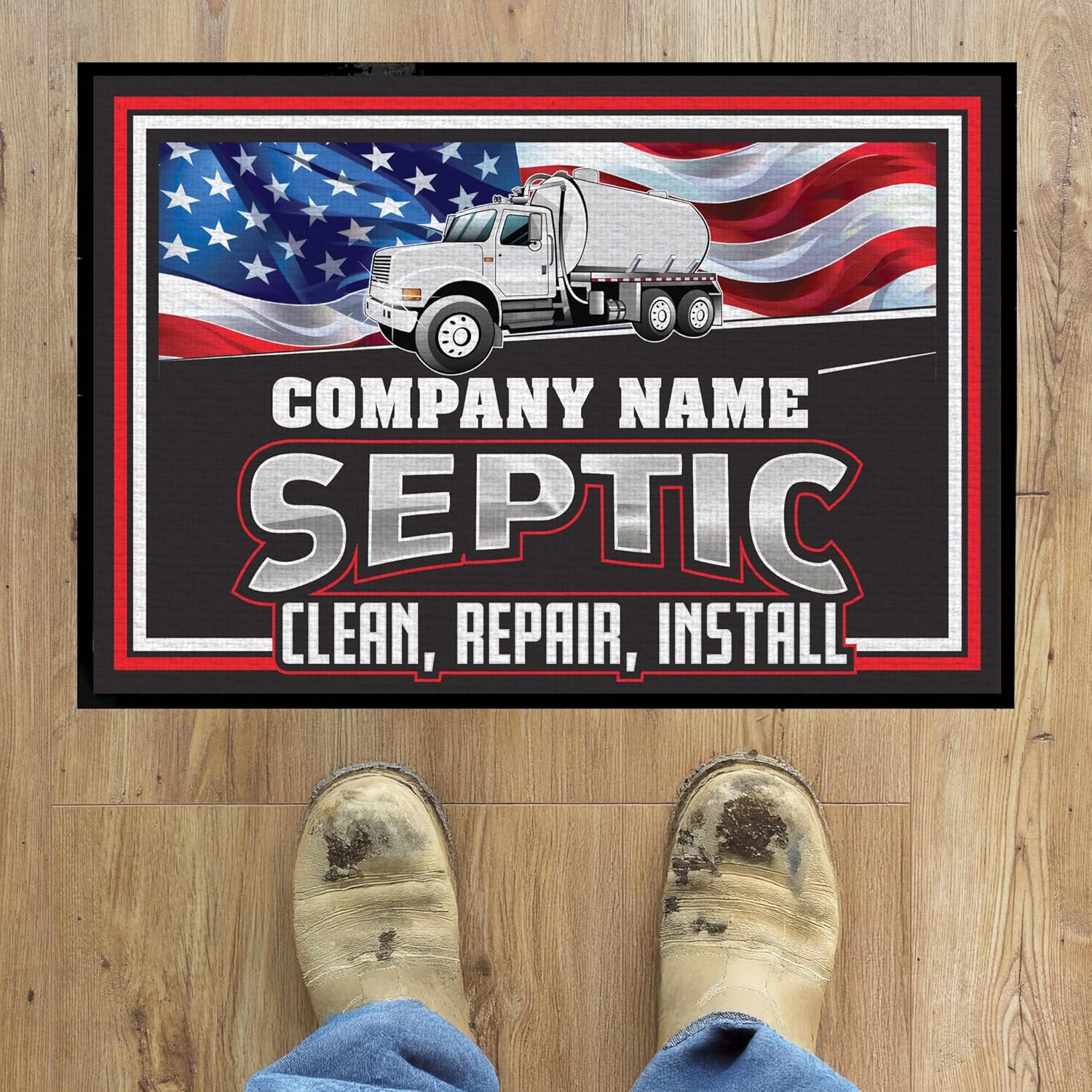 Custom Septic Service Doormat 24x36 Inches | Tufted Loop | Rubber Backing