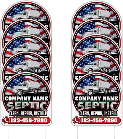 Custom Septic Yard Signs | 10 - Pack | 17.5x18.5 Inches | 20 EZ Stakes Included