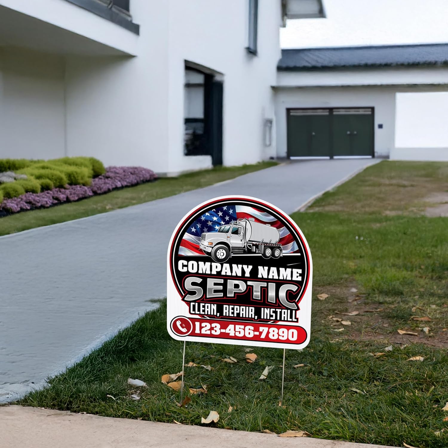 Custom Septic Yard Signs | 10 - Pack | 17.5x18.5 Inches | 20 EZ Stakes Included