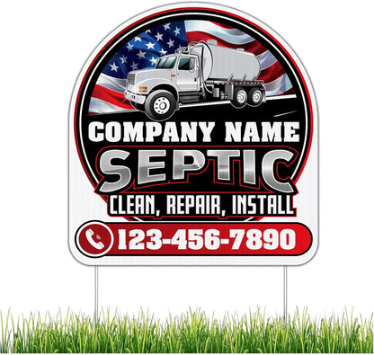 Custom Septic Yard Signs | 10 - Pack | 17.5x18.5 Inches | 20 EZ Stakes Included