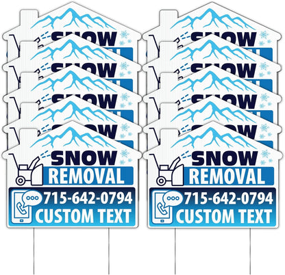 Custom Snow Removal Yard Signs | 10 - Pack | 20 EZ Stakes Included