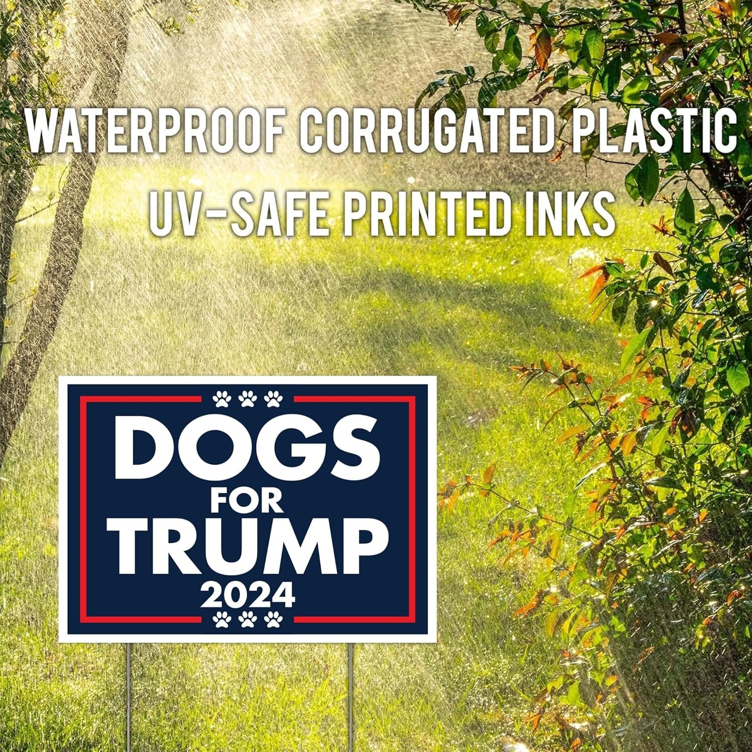 Dogs for Trump 2024 Yard Sign, 18x24 in, Double Sided - Includes 2 Stakes