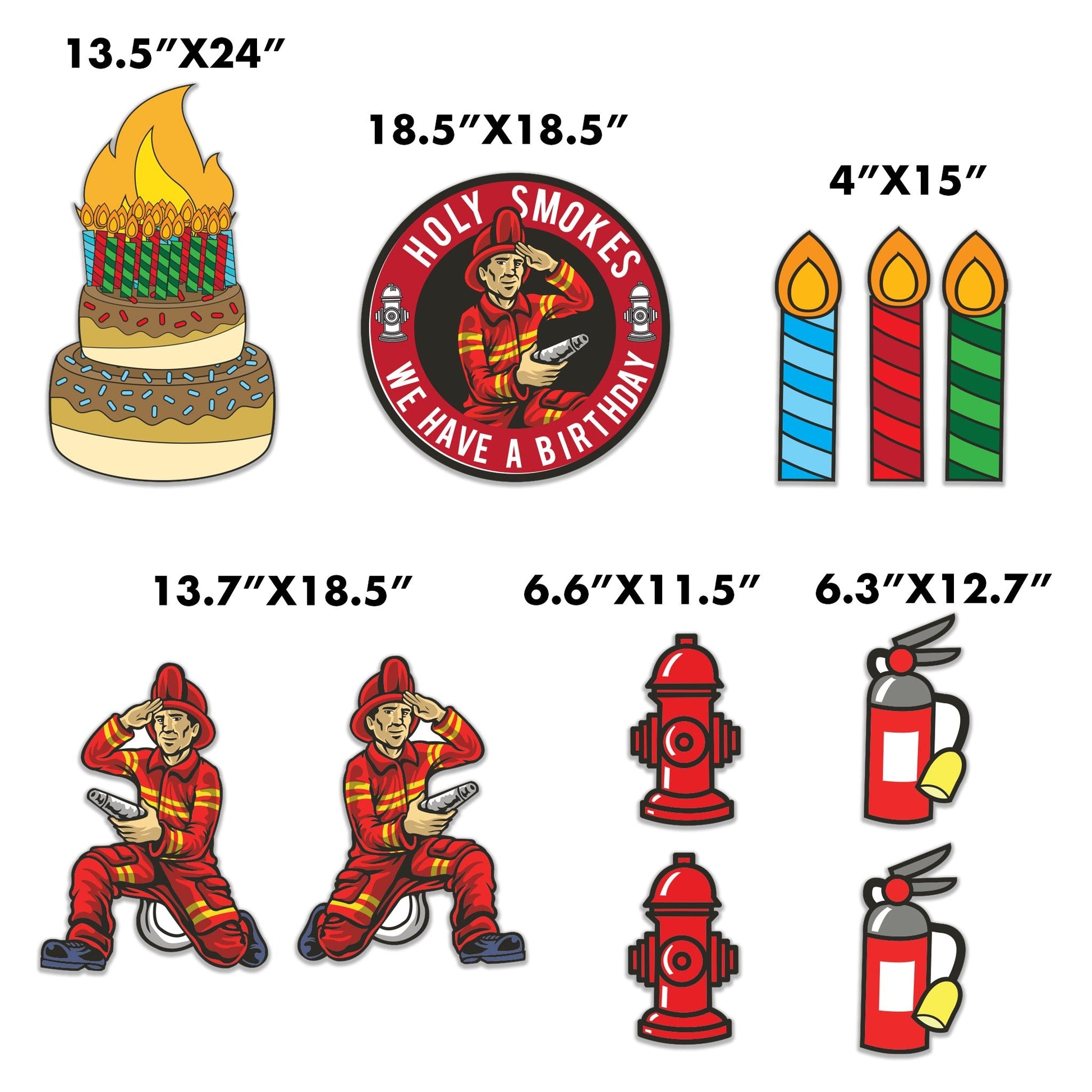 Firefighter Birthday Yard Signs – 11 - Piece Fireman Party Lawn Decorations – "Holy Smokes We Have a Birthday" – Includes Stakes