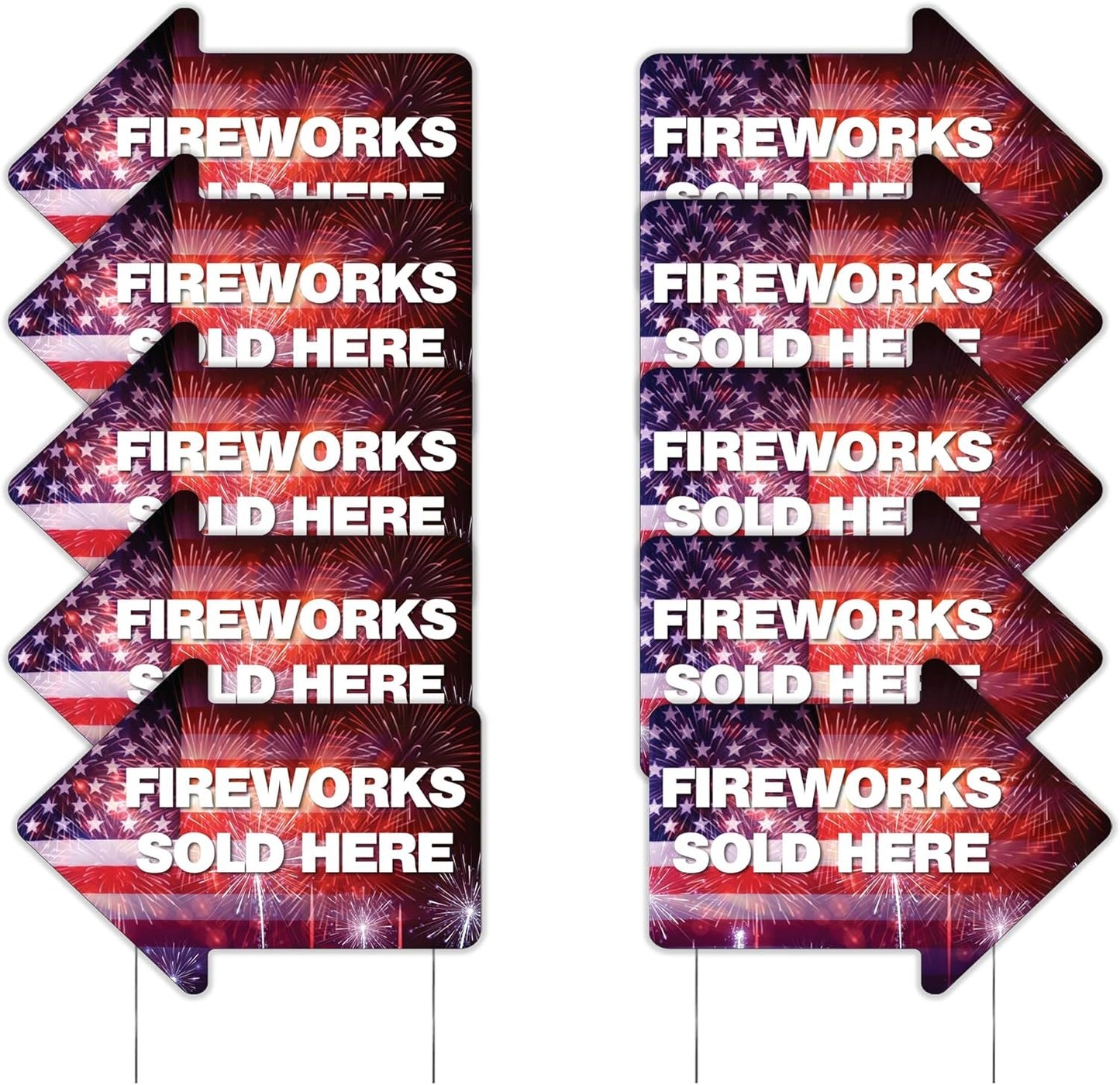 Fireworks Yard Sign with Stakes | 10 - Pack | Two - Sided Arrow
