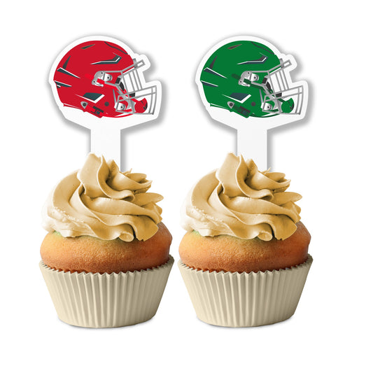 Football Helmet Cupcake Toppers – Red vs Green (No Assembly Needed)