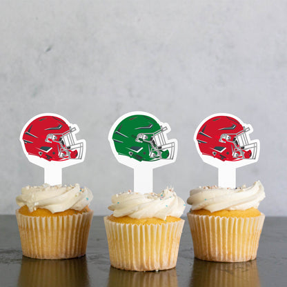 Football Helmet Cupcake Toppers – Red vs Green (No Assembly Needed)