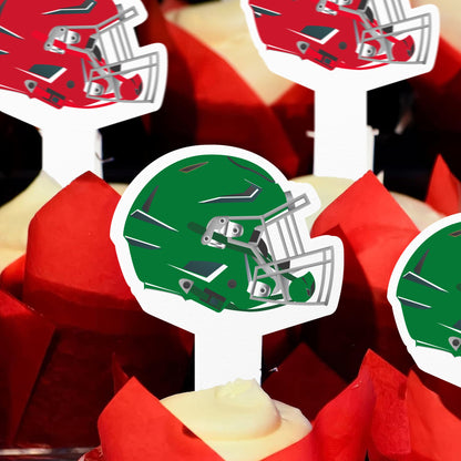 Football Helmet Cupcake Toppers – Red vs Green (No Assembly Needed)