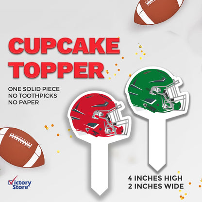 Football Helmet Cupcake Toppers – Red vs Green (No Assembly Needed)