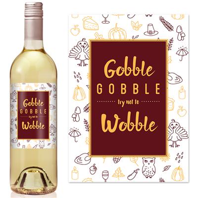 Gobble Gobble Thanksgiving Wine Label - Peel and Stick Waterproof Label, 3.5 inches x 5 inches