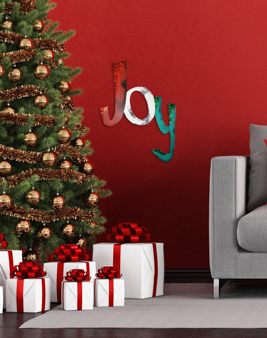 Hand Painted Festive Joy Word Wall Art