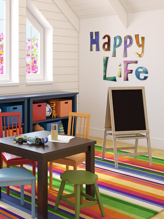 Hand Painted 'Happy Life' Wall Decor