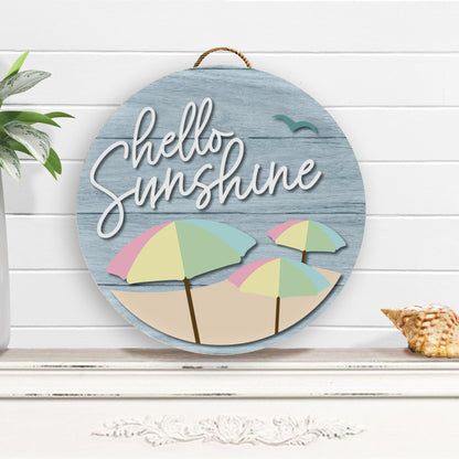 Hello Sunshine Front Door Decor – 15.75" Round Hanging Sign | UV - Printed, Durable Fiberboard