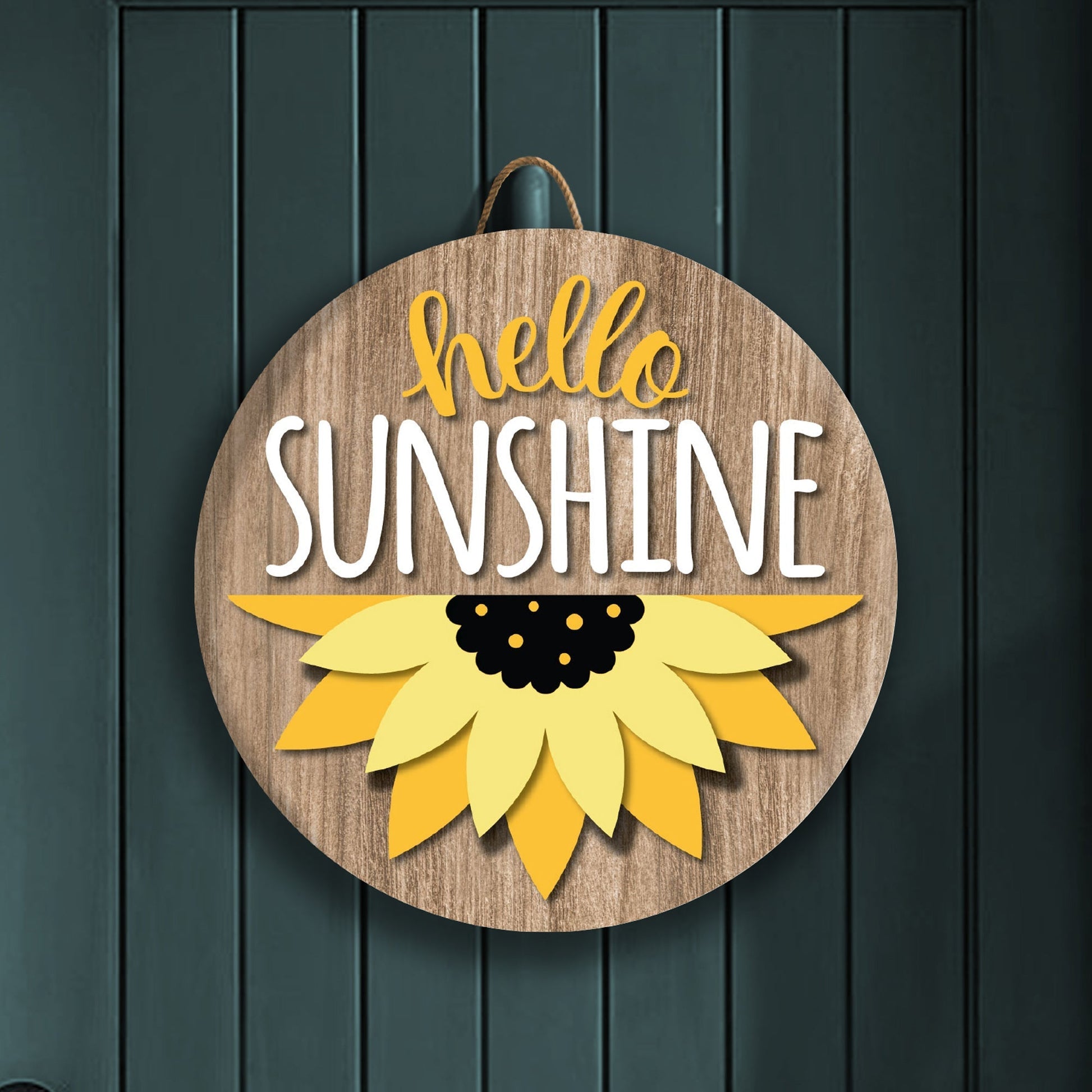 Hello Sunshine Sunflower Front Door Decor – 15.75" Round Hanging Sign | UV - Printed, Durable Fiberboard