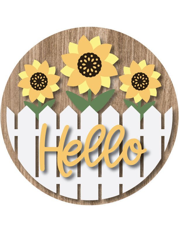 Hello Yellow Flowers Front Door Decor – 15.75" Round Hanging Sign | Bright & Cheerful Welcome