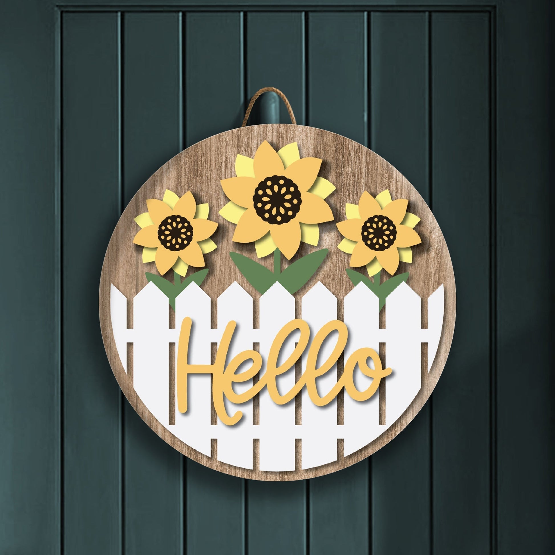 Hello Yellow Flowers Front Door Decor – 15.75" Round Hanging Sign | Bright & Cheerful Welcome