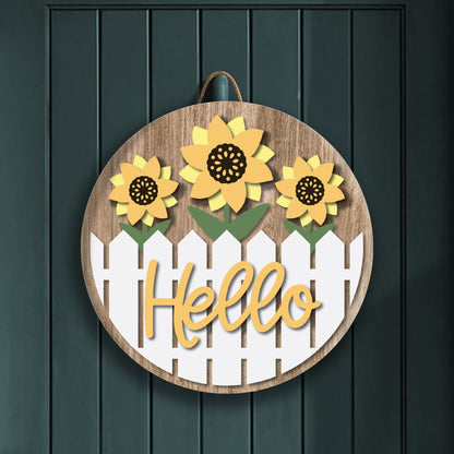 Hello Yellow Flowers Front Door Decor – 15.75" Round Hanging Sign | Bright & Cheerful Welcome