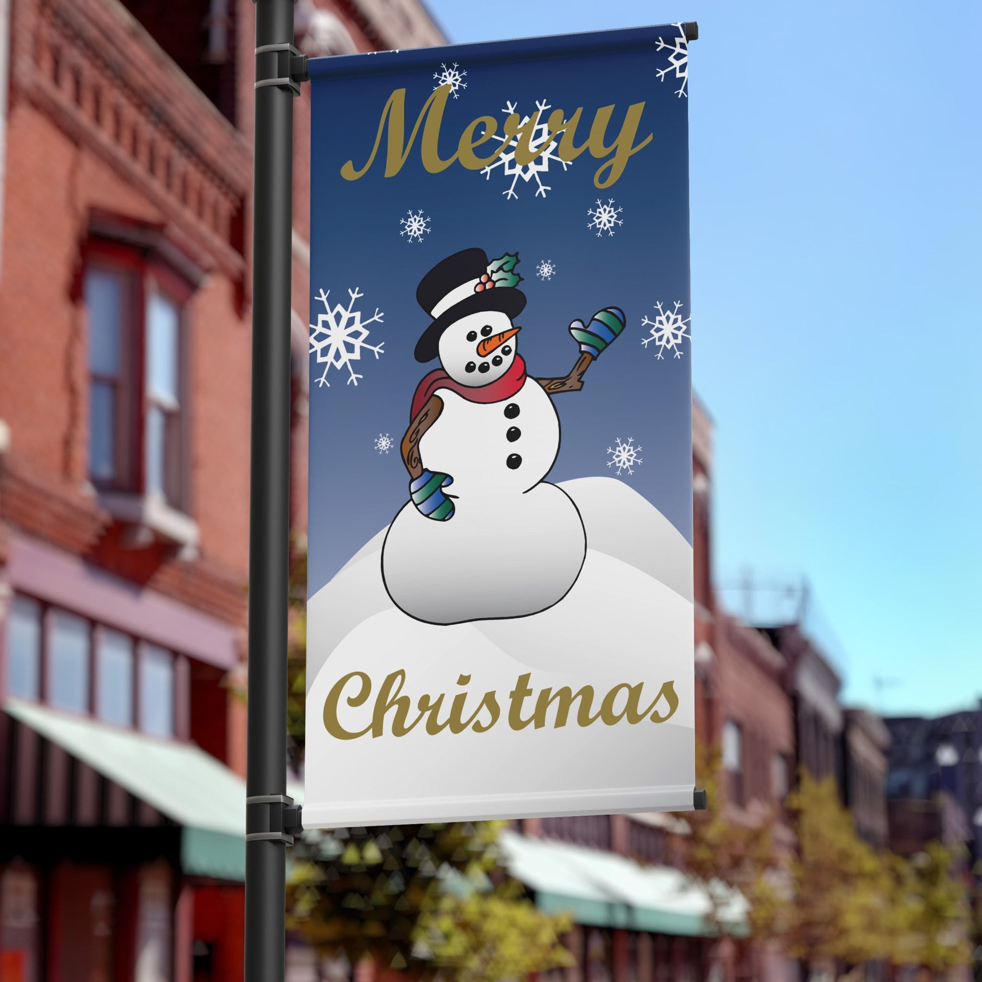 Merry Christmas with Snowman Pole Banner