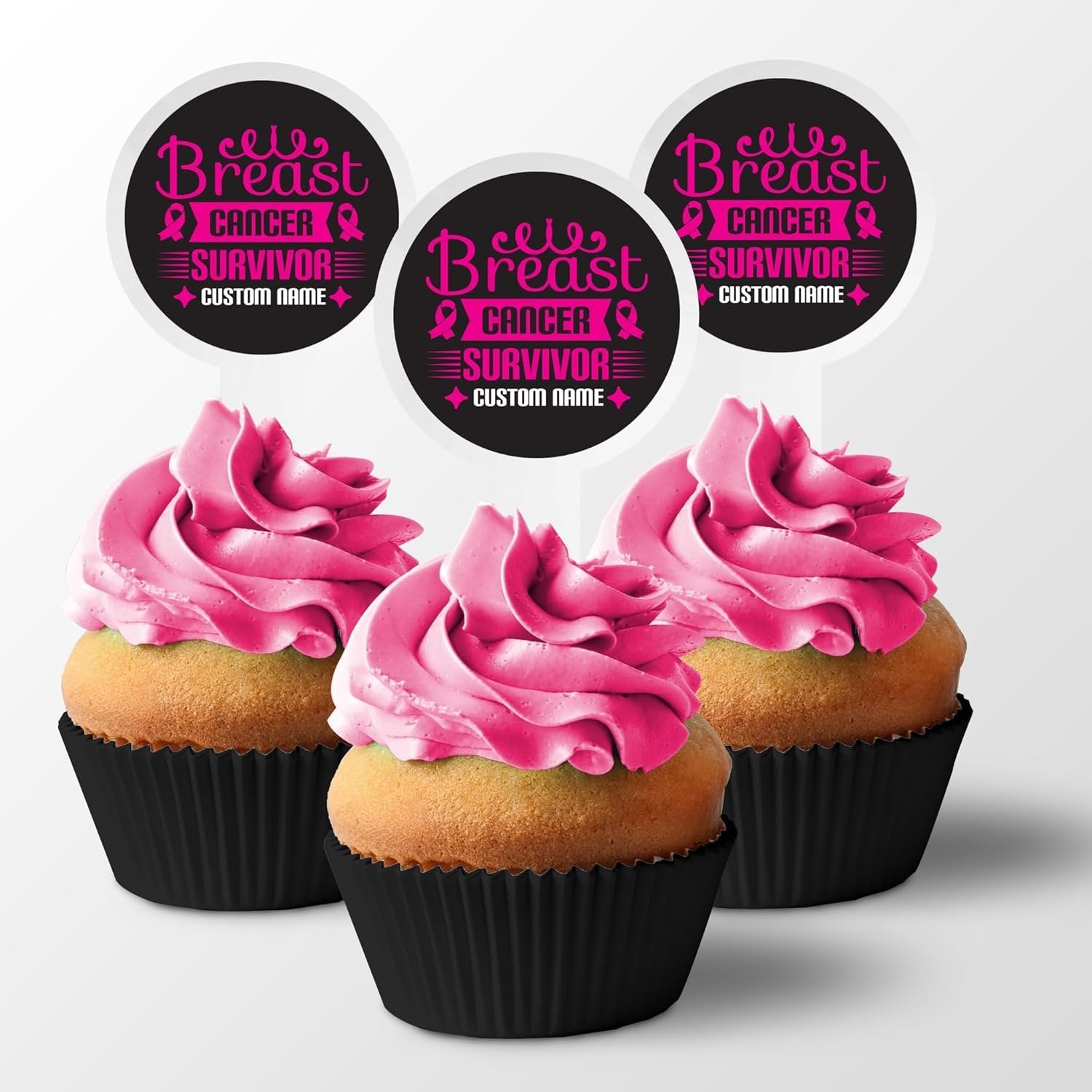 Personalized Breast Cancer Survivor Cupcake Toppers