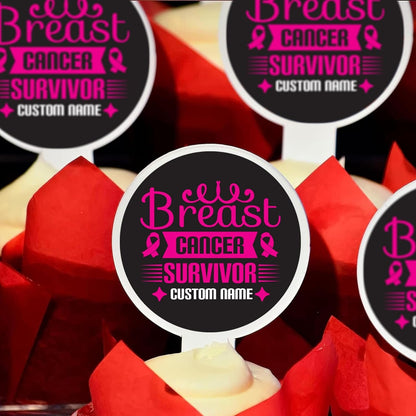 Personalized Breast Cancer Survivor Cupcake Toppers