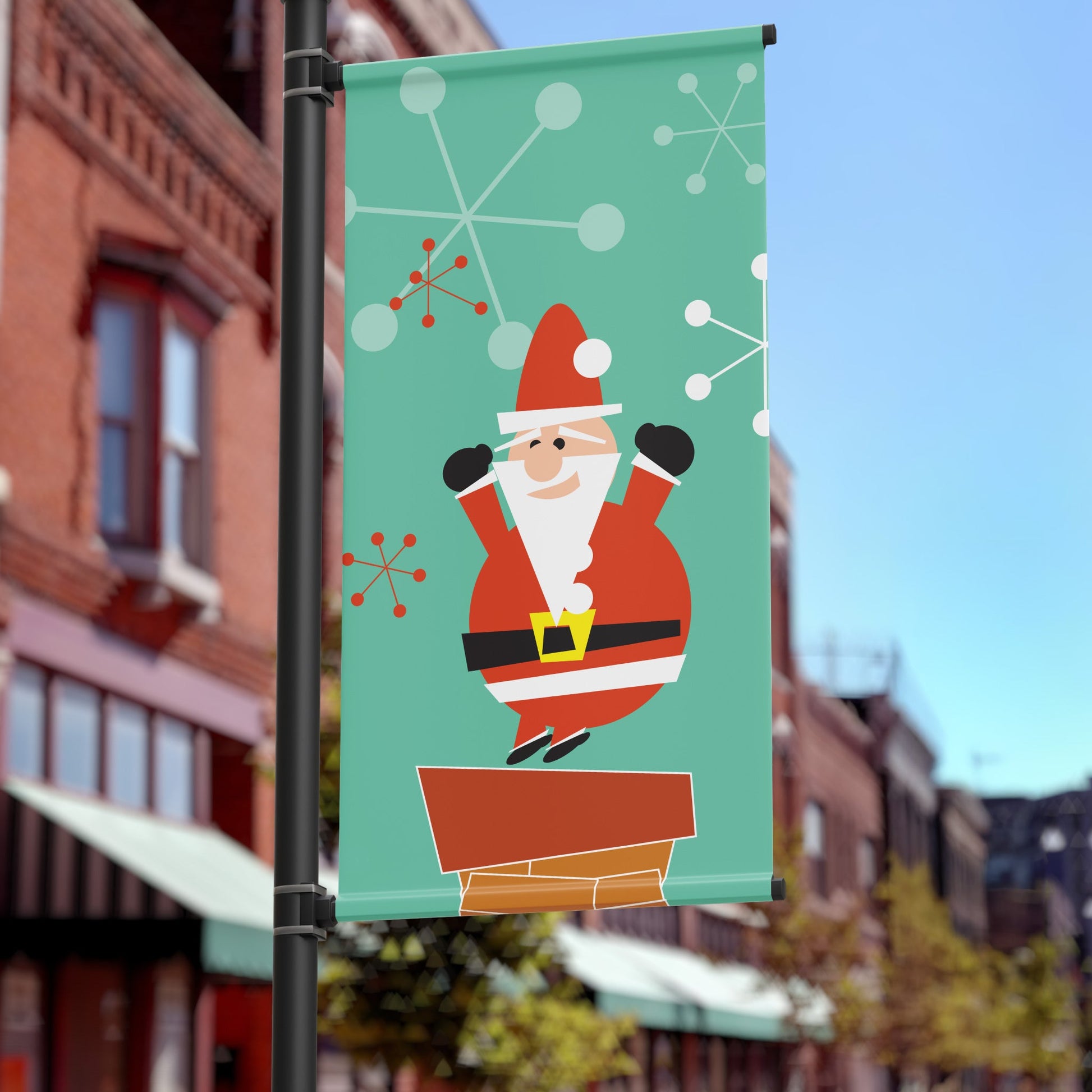 Santa on Chimney Holiday Pole Banner