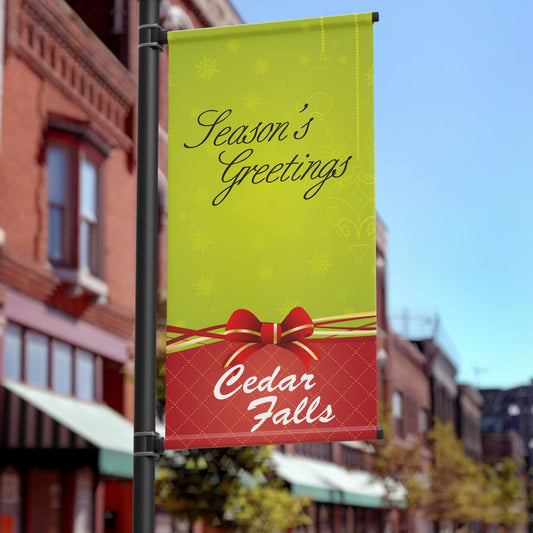 Season's Greetings Ribbon Custom Holiday Pole Banner